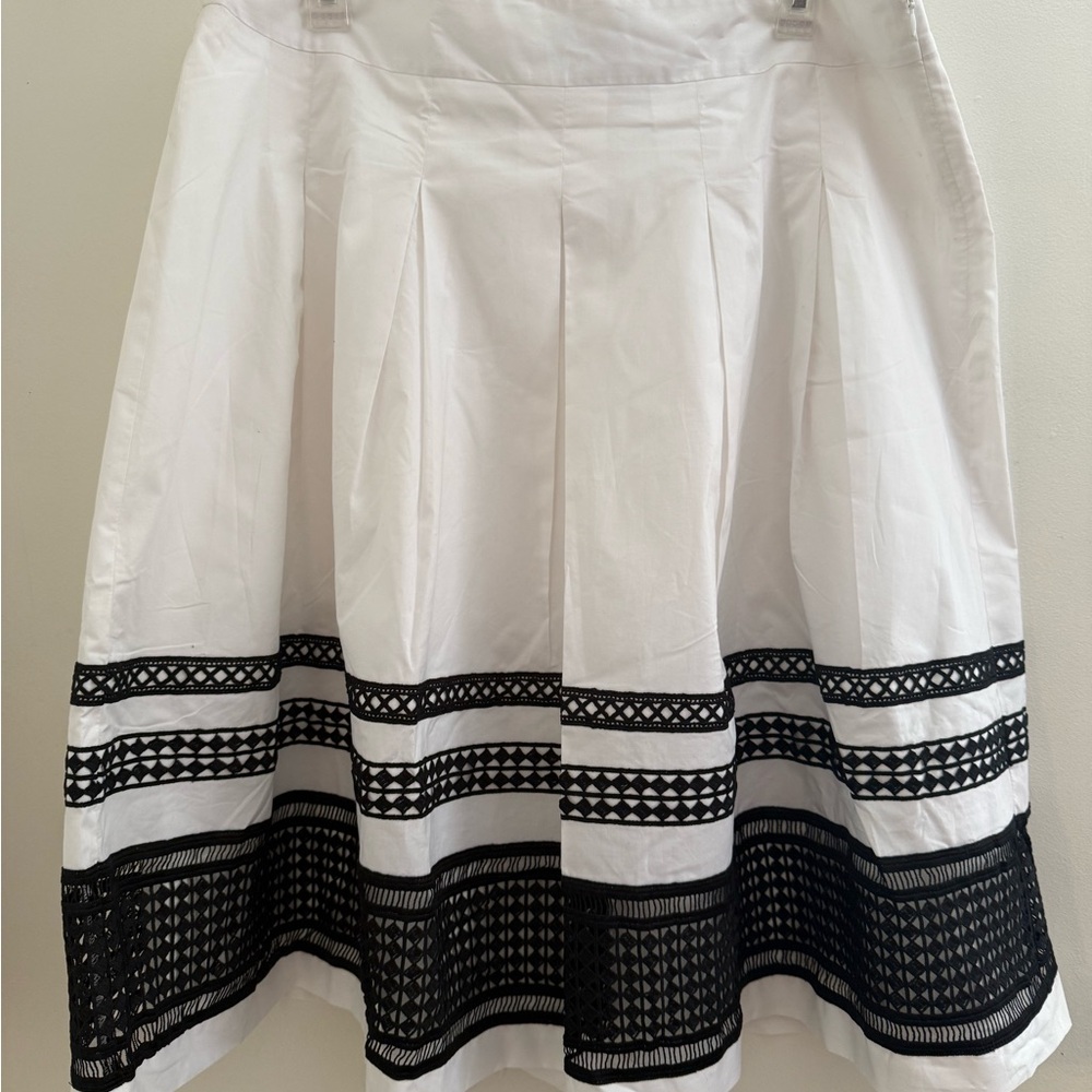 Talbots White A-Line Skirt with Black Accents